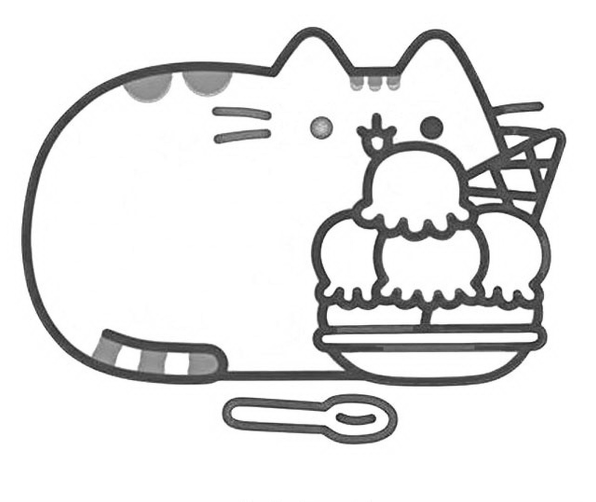 Kolorowanka kotka Pusheen zajada się lodami